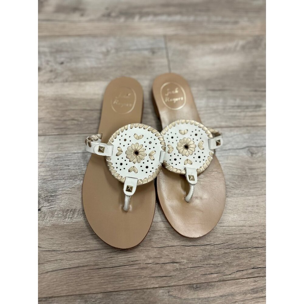Jack Rogers White and Gold Medallion Sandal in 5.5